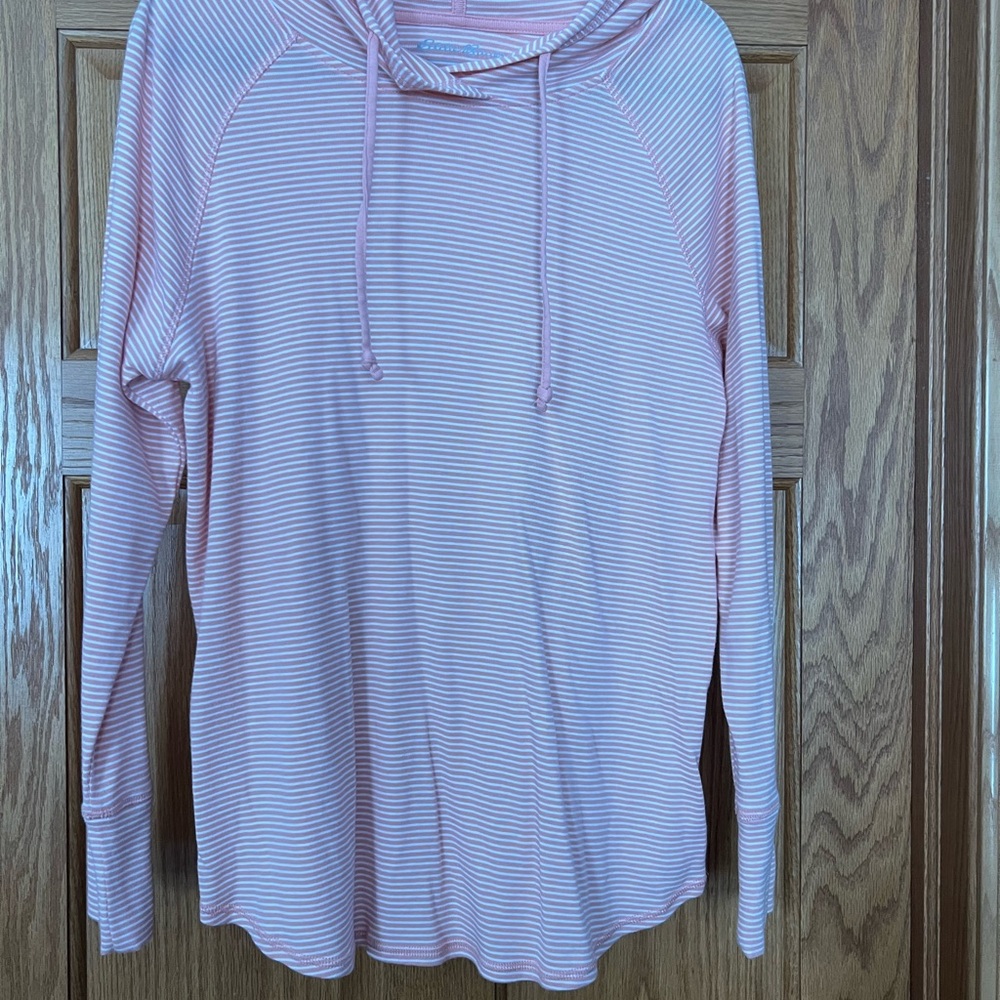 Eddie Bauer Peach and White Striped Hoodie